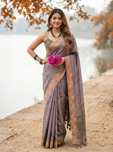 MIMOSA Olive Banarasi Saree — pose 4 styling detail