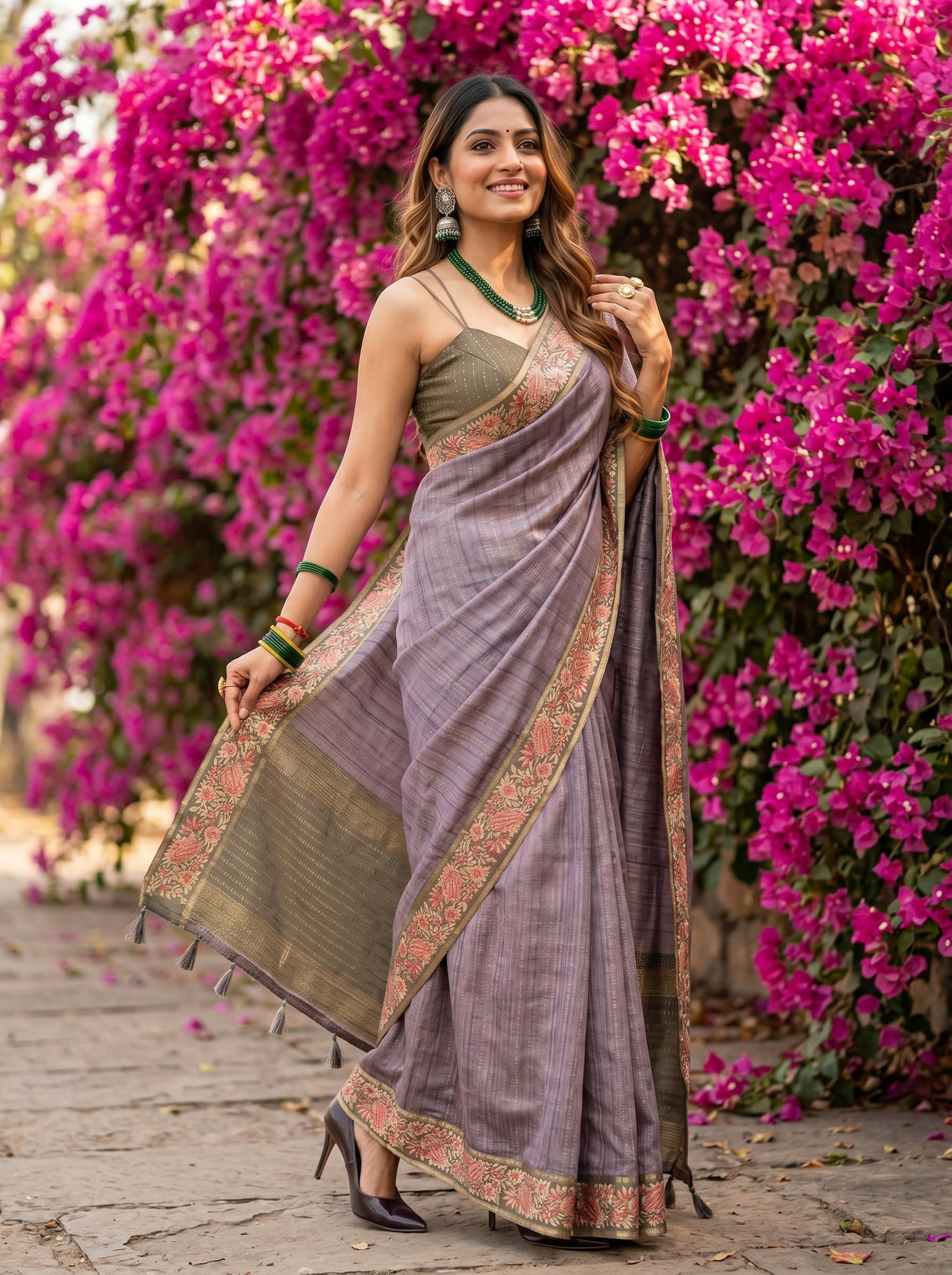 MIMOSA Olive Banarasi Saree — pose 5 styling detail