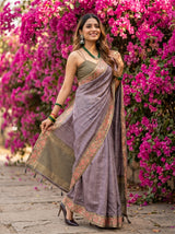 MIMOSA Olive Banarasi Saree — pose 5 styling detail