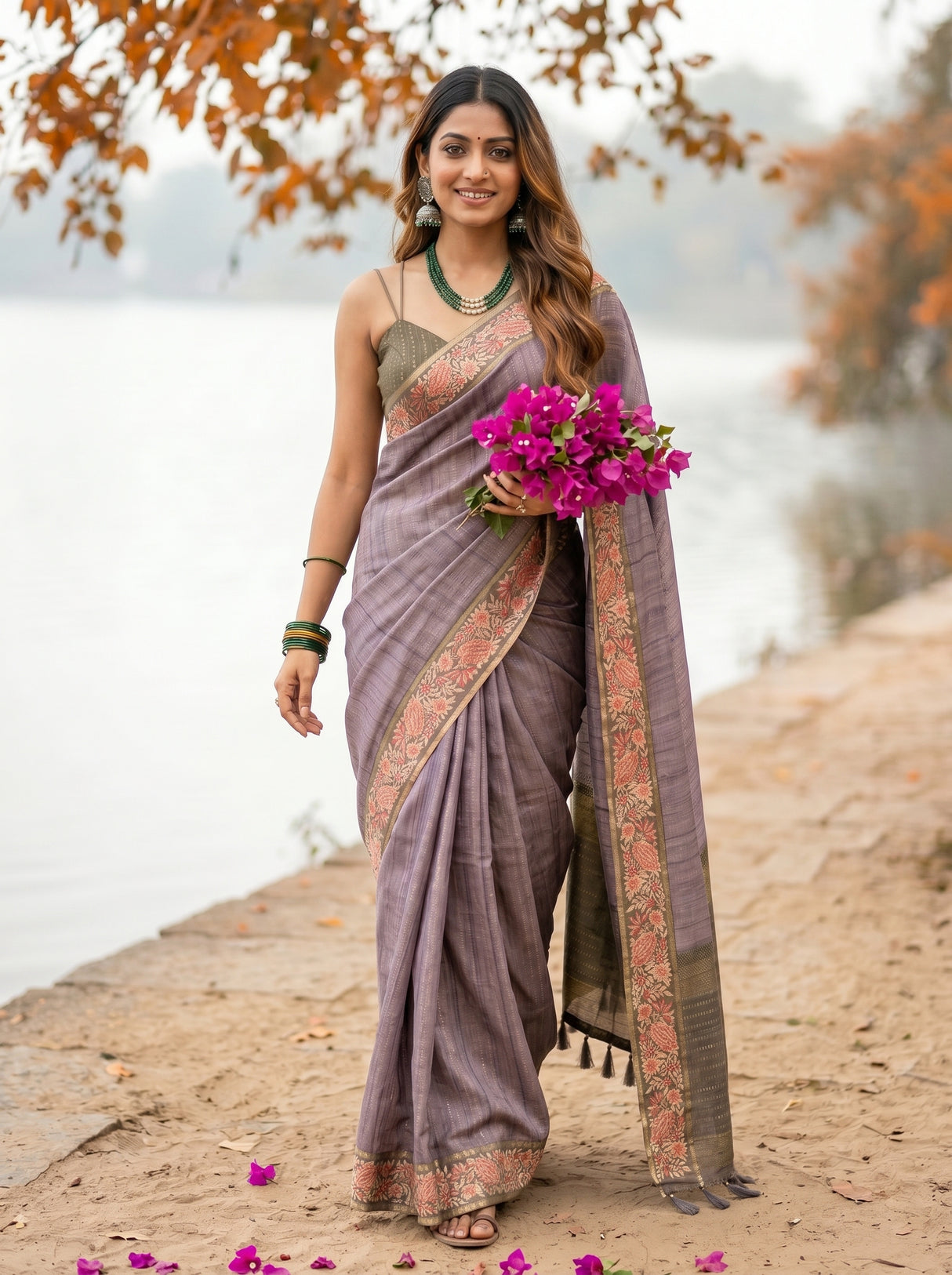 MIMOSA Olive Banarasi Saree — pose 6 styling detail
