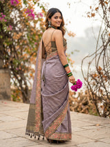 MIMOSA Olive Banarasi Saree — pose 7 styling detail