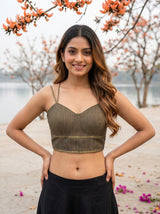 MIMOSA Olive Banarasi Saree — blouse close-up