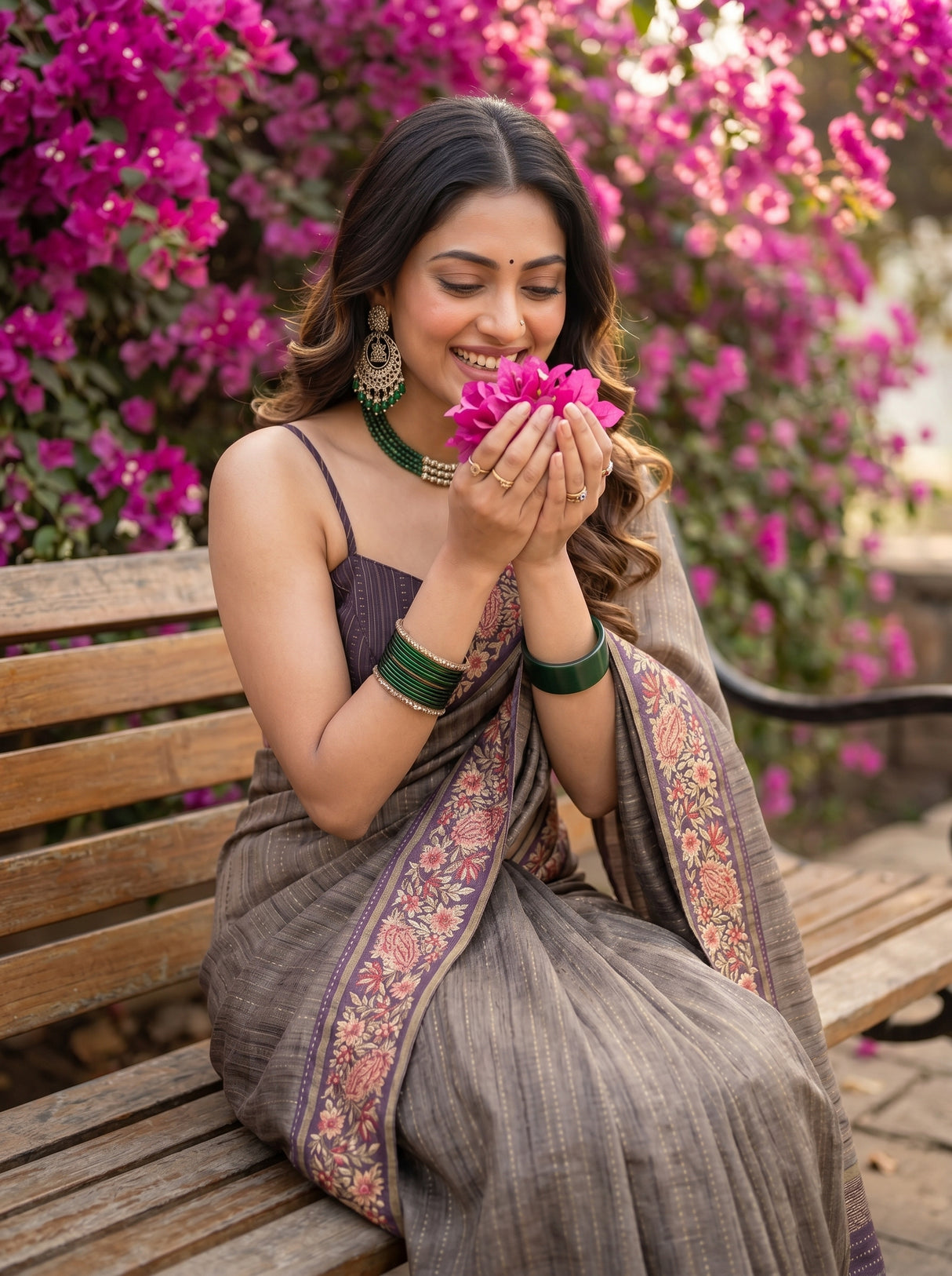MIMOSA Wine Banarasi Saree — pose 10 styling detail