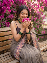 MIMOSA Wine Banarasi Saree — pose 10 styling detail