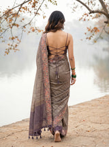 MIMOSA Wine Banarasi Saree — pose 2 styling detail
