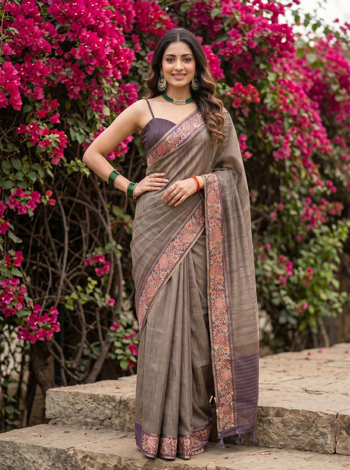 MIMOSA Wine Banarasi Saree — pose 4 styling detail