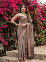 MIMOSA Wine Banarasi Saree — pose 4 styling detail