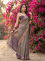 MIMOSA Wine Banarasi Saree — pose 5 styling detail