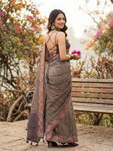 MIMOSA Wine Banarasi Saree — pose 7 styling detail