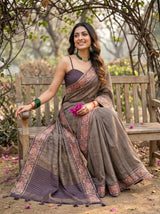 MIMOSA Wine Banarasi Saree — pose 8 styling detail