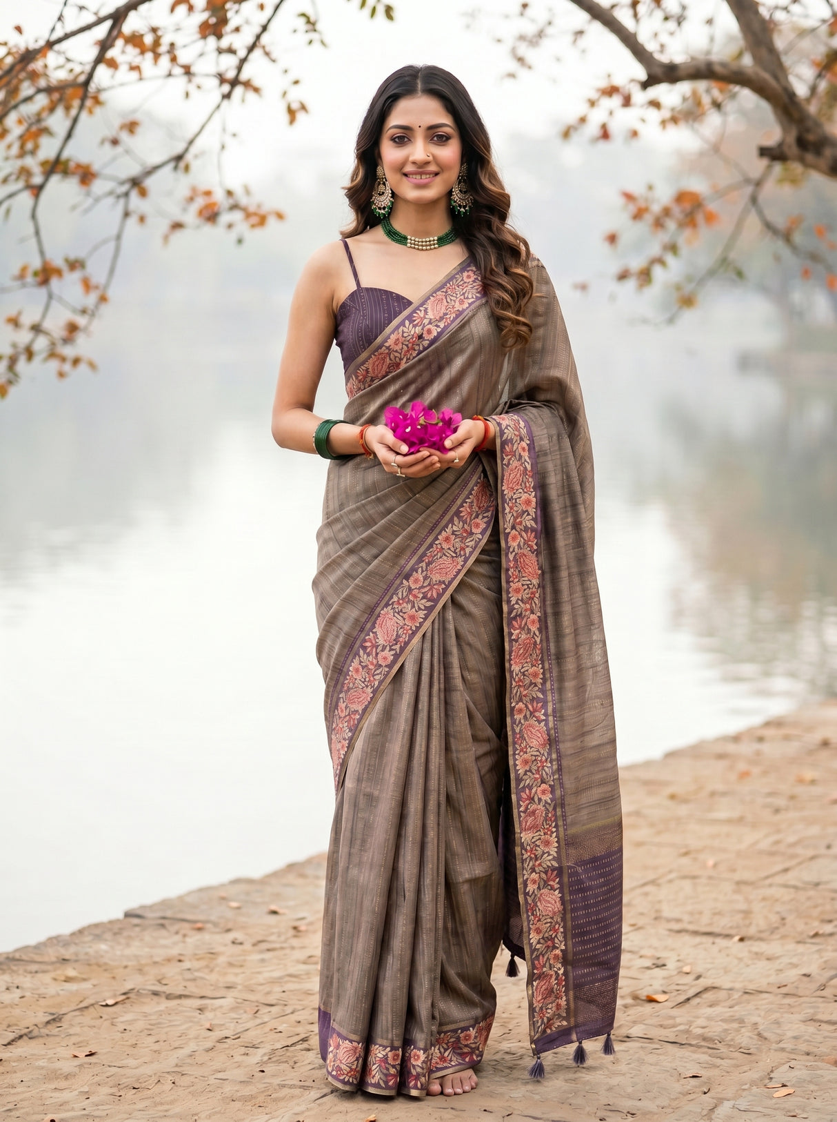 MIMOSA Wine Banarasi Saree — pose 9 styling detail