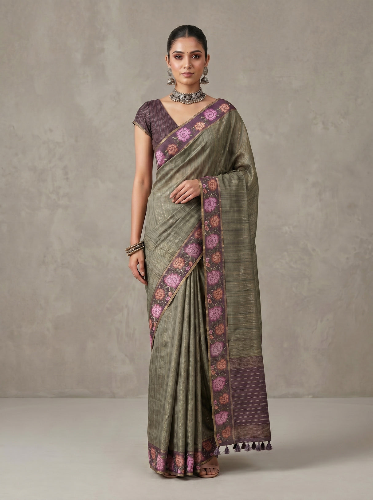 MIMOSA Bottle Green Banarasi Art Silk Saree — pose 10 styling detail