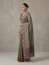 MIMOSA Bottle Green Banarasi Art Silk Saree — pose 3 styling detail
