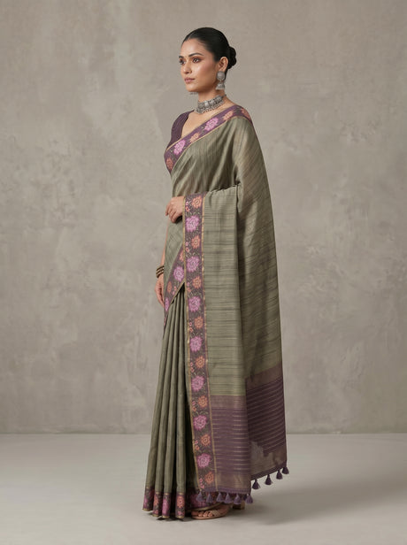 MIMOSA Bottle Green Banarasi Art Silk Saree — pose 3 styling detail