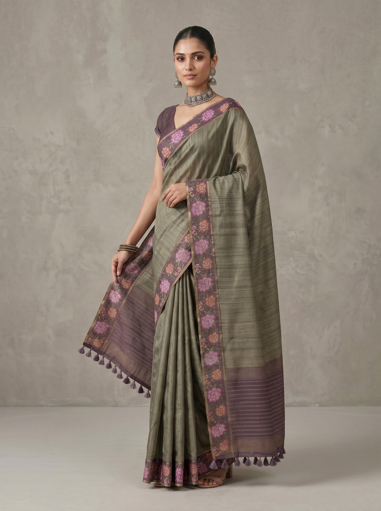 MIMOSA Bottle Green Banarasi Art Silk Saree — pose 5 styling detail