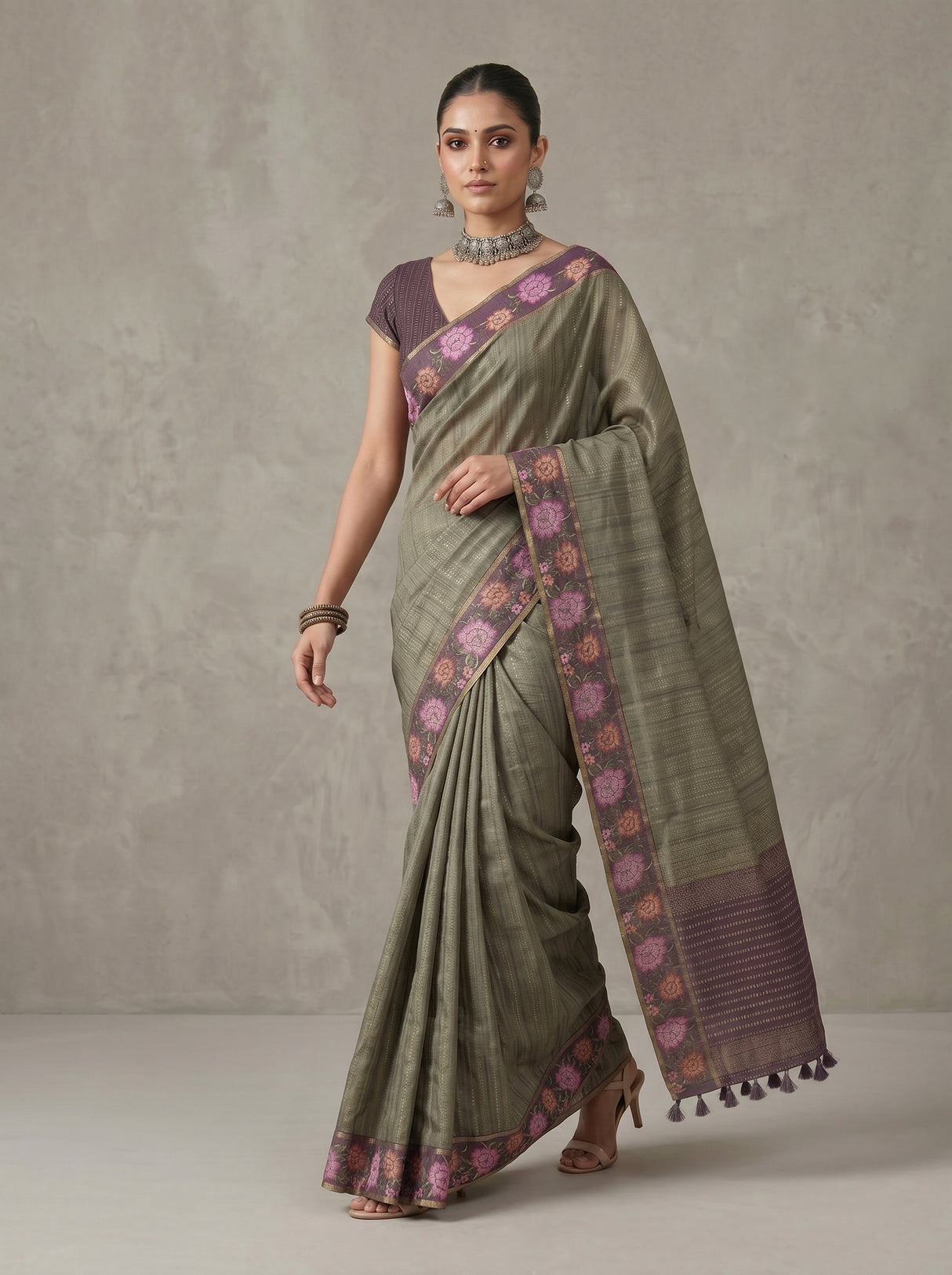 MIMOSA Bottle Green Banarasi Art Silk Saree — pose 7 styling detail