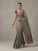 MIMOSA Bottle Green Banarasi Art Silk Saree — pose 7 styling detail