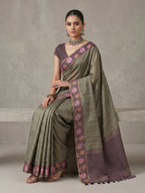 MIMOSA Bottle Green Banarasi Art Silk Saree — pose 8 styling detail