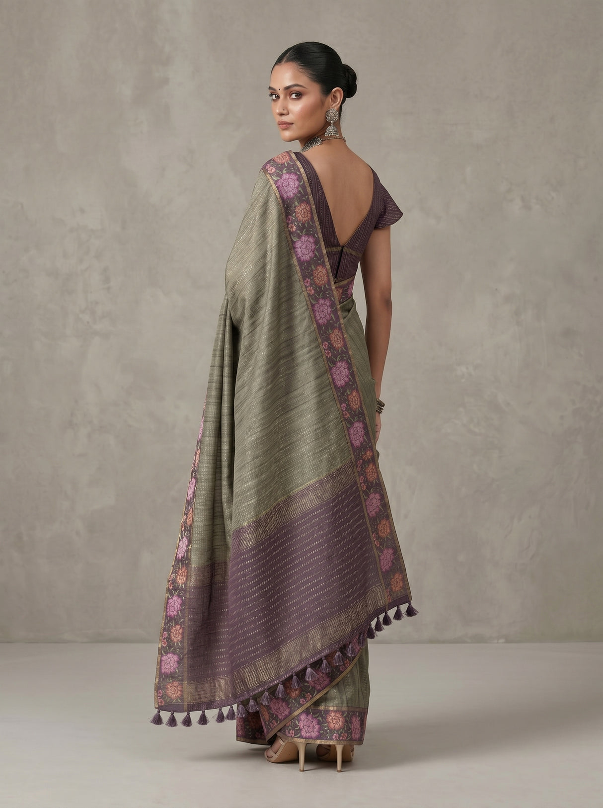 MIMOSA Bottle Green Banarasi Art Silk Saree — pose 9 styling detail