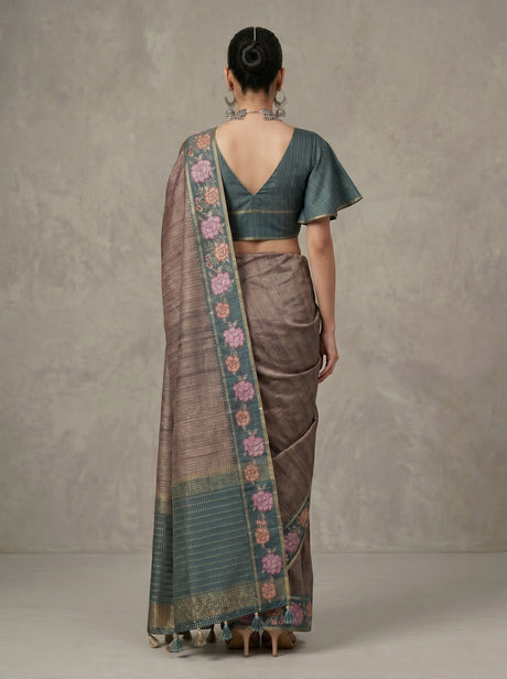 MIMOSA Blue Banarasi Art Silk Saree — pose 2 styling detail
