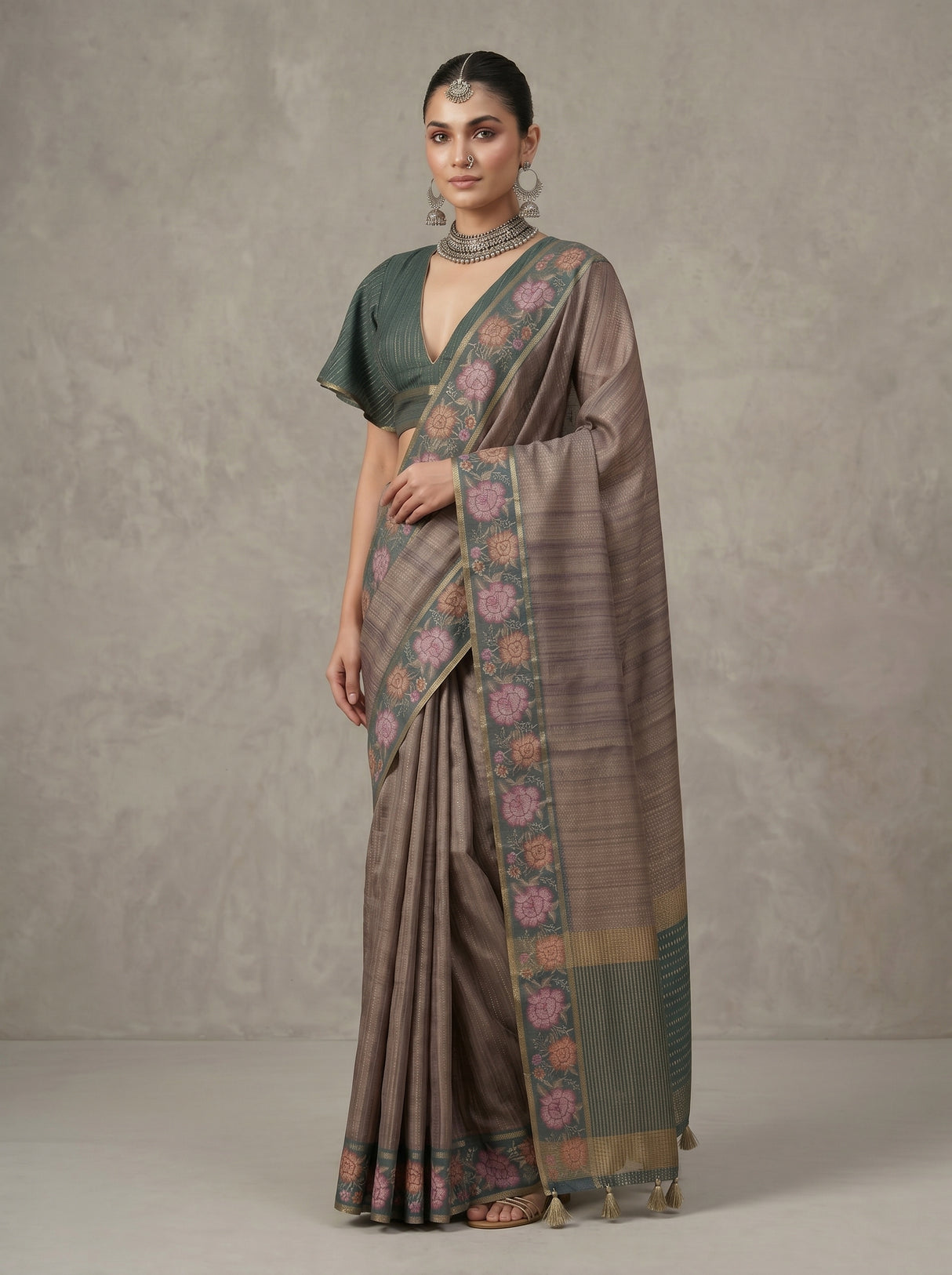 MIMOSA Blue Banarasi Art Silk Saree — pose 4 styling detail