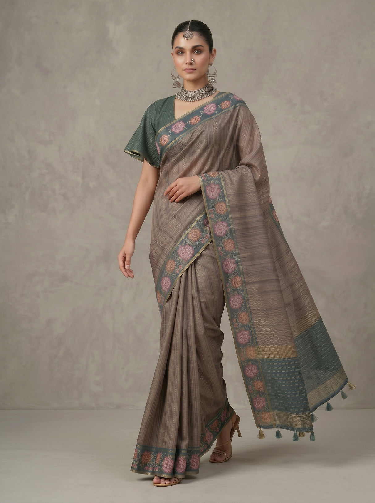 MIMOSA Blue Banarasi Art Silk Saree — pose 6 styling detail