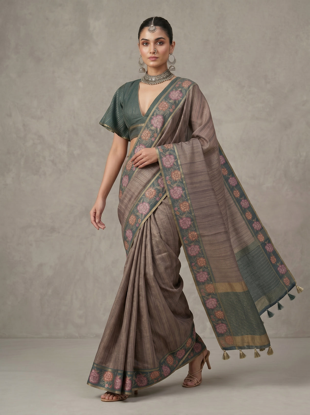 MIMOSA Blue Banarasi Art Silk Saree — pose 7 styling detail
