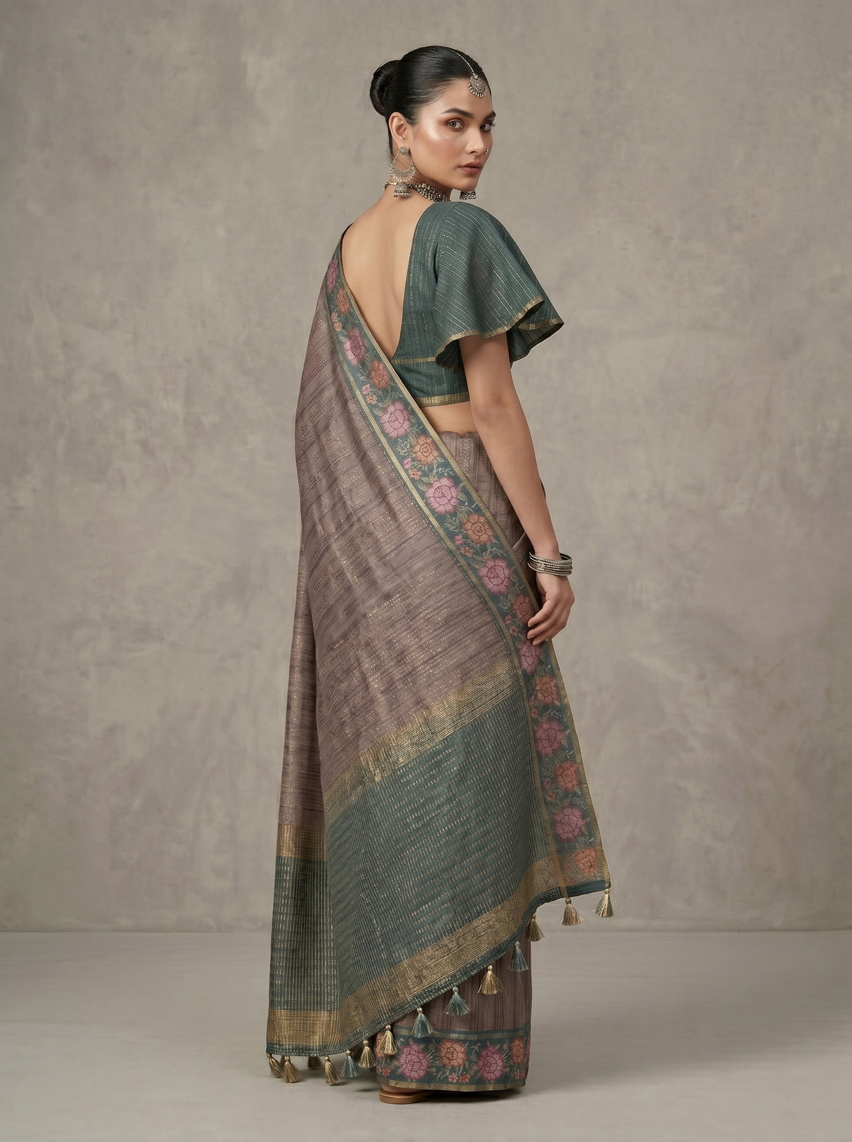 MIMOSA Blue Banarasi Art Silk Saree — pose 9 styling detail
