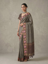 MIMOSA Chocolate Banarasi Art Silk Saree — pose 10 styling detail