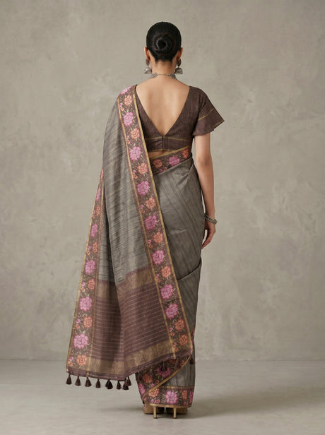MIMOSA Chocolate Banarasi Art Silk Saree — pose 2 styling detail
