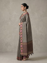 MIMOSA Chocolate Banarasi Art Silk Saree — pose 3 styling detail