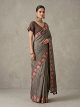 MIMOSA Chocolate Banarasi Art Silk Saree — pose 4 styling detail