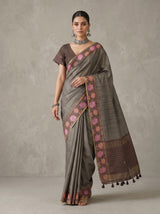 MIMOSA Chocolate Banarasi Art Silk Saree — pose 6 styling detail