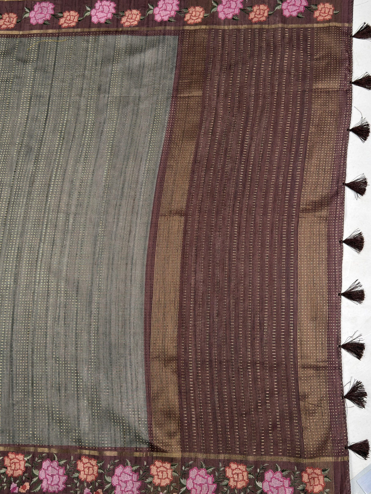 MIMOSA Chocolate Banarasi Art Silk Saree — pallu and zari work detail