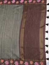 MIMOSA Chocolate Banarasi Art Silk Saree — pallu and zari work detail