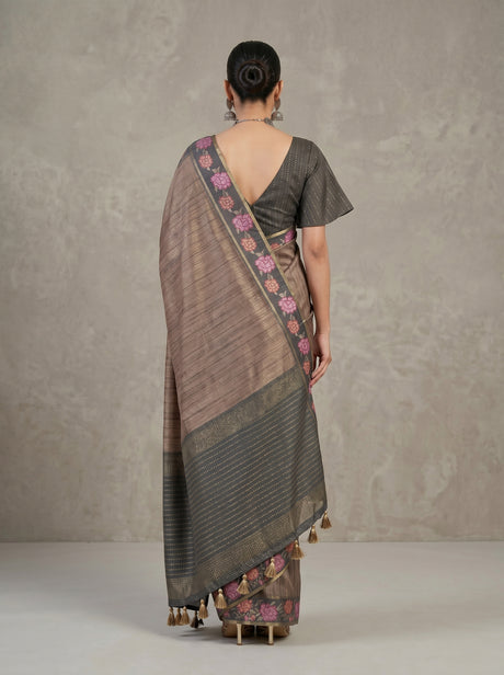 MIMOSA Grey Banarasi Art Silk Saree — pose 2 styling detail