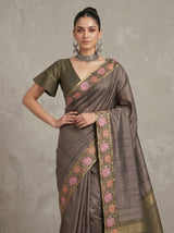 MIMOSA Olive Banarasi Art Silk Saree — pose 10 styling detail