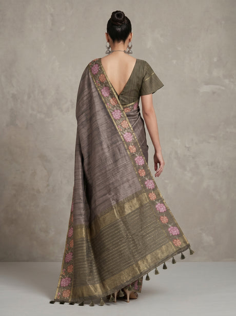 MIMOSA Olive Banarasi Art Silk Saree — pose 2 styling detail