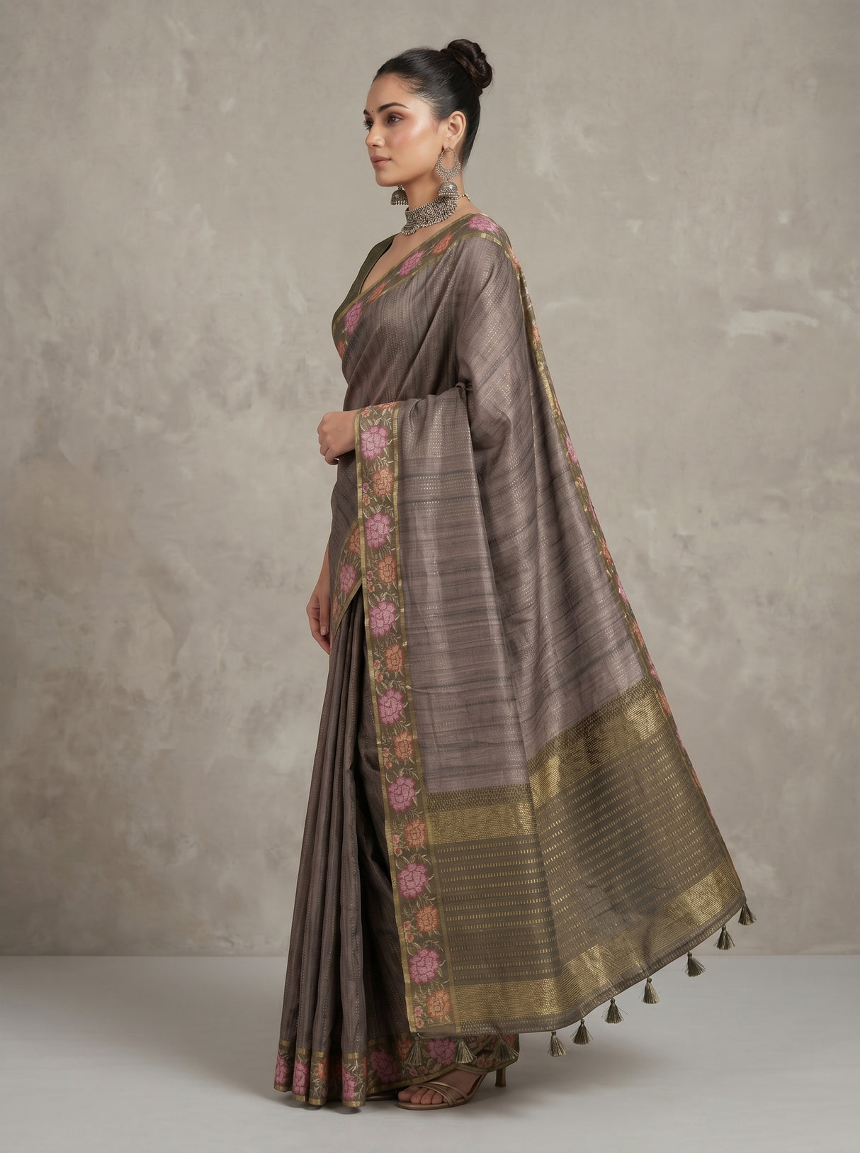 MIMOSA Olive Banarasi Art Silk Saree — pose 3 styling detail