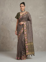 MIMOSA Olive Banarasi Art Silk Saree — pose 4 styling detail