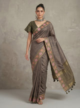 MIMOSA Olive Banarasi Art Silk Saree — pose 6 styling detail