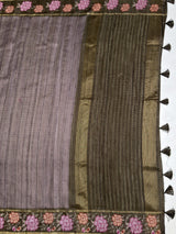 MIMOSA Olive Banarasi Art Silk Saree — pallu and zari work detail
