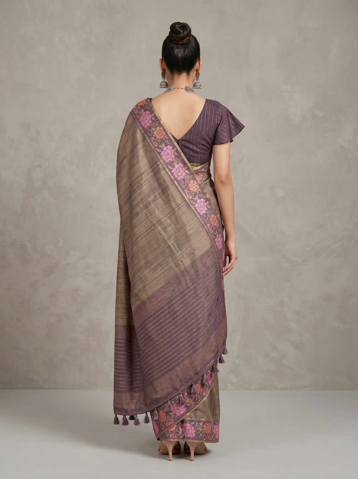 MIMOSA Wine Banarasi Art Silk Saree — pose 2 styling detail