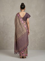 MIMOSA Wine Banarasi Art Silk Saree — pose 2 styling detail
