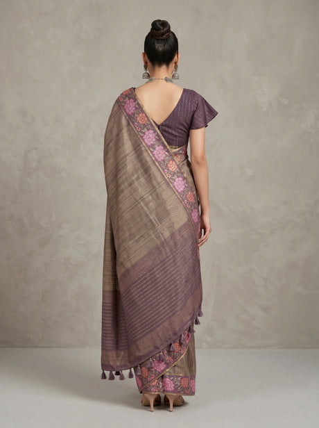 MIMOSA Wine Banarasi Art Silk Saree — pose 2 styling detail