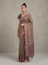 MIMOSA Wine Banarasi Art Silk Saree — pose 4 styling detail