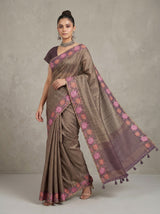 MIMOSA Wine Banarasi Art Silk Saree — pose 6 styling detail