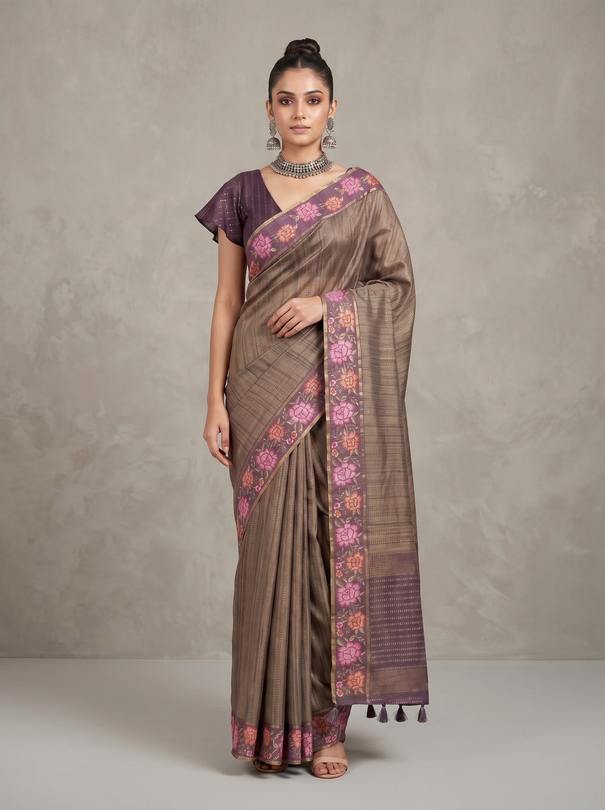 MIMOSA Wine Banarasi Art Silk Saree — pose 7 styling detail
