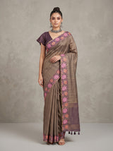 MIMOSA Wine Banarasi Art Silk Saree — pose 7 styling detail
