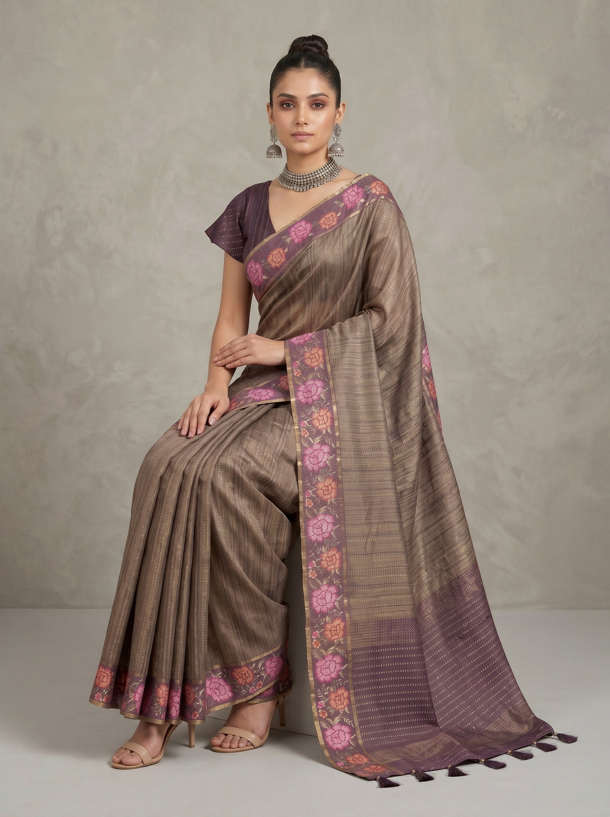 MIMOSA Wine Banarasi Art Silk Saree — pose 8 styling detail